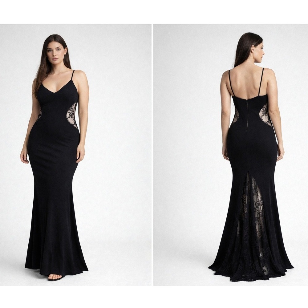 Windsor‎ Lace Cutout Mermaid Evening Gown Formal Large Maxi Dress Y2K Glam Mesh